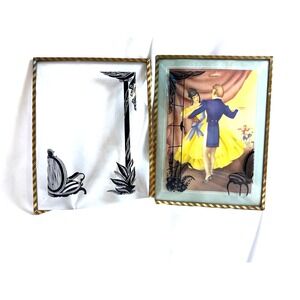 Vintage Reverse Painting Convex  Glass Victorian Couple At‎ Dance Litho